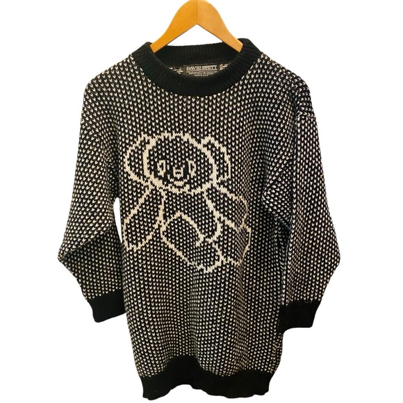 DAVID BRETT Vintage Black and White Teddy Bear Sweater - Picture 1 of 4
